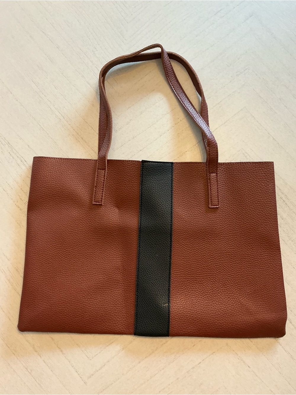 Vince Camuto Brown Tote with Black Center Stripe
